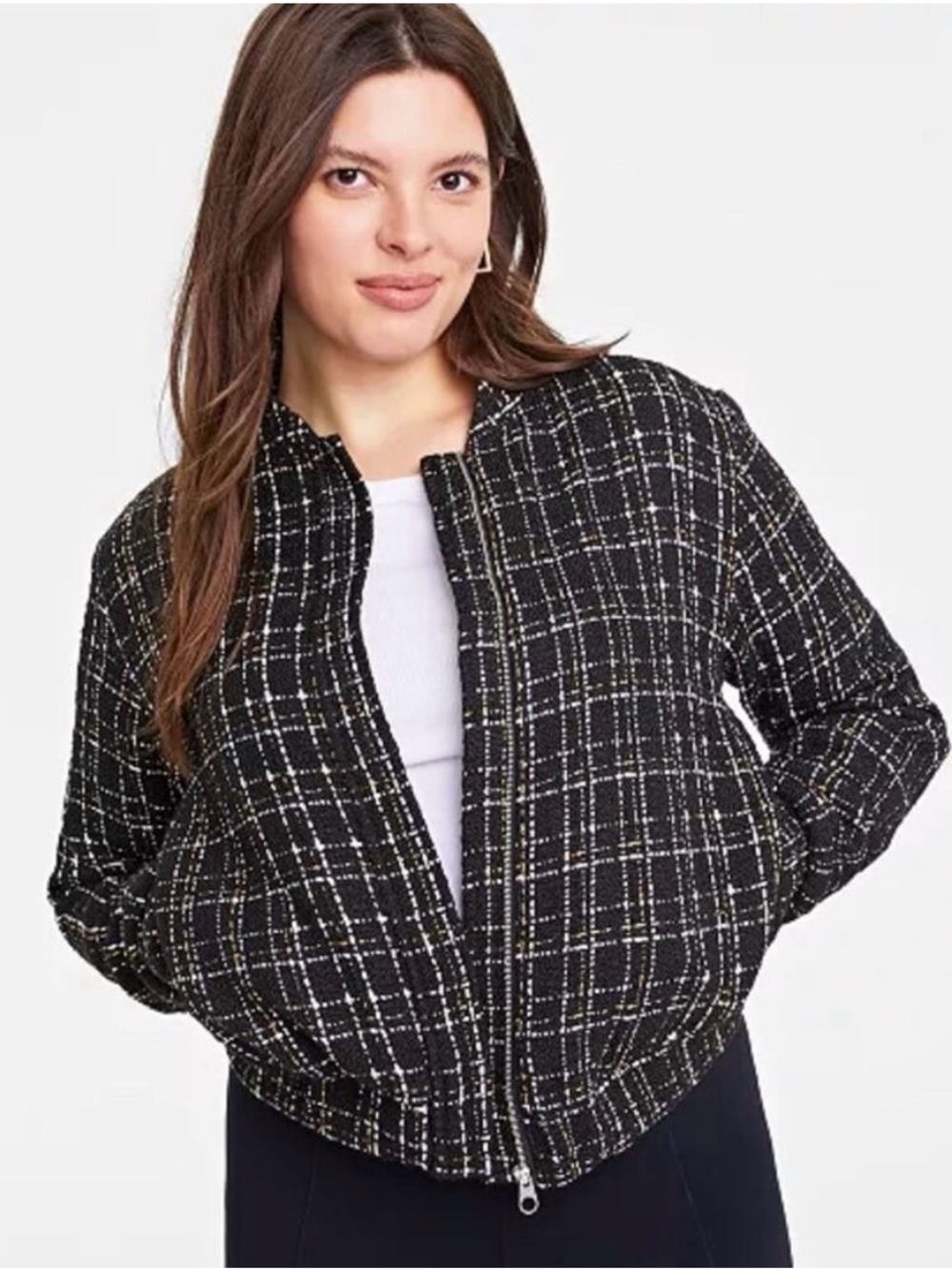 Metallic Tweed Bomber Jacket in the "Black Gold Combo" colorway